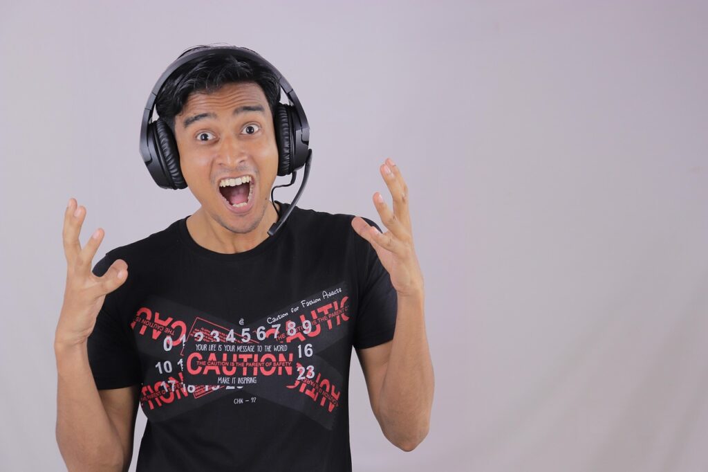 headset, man wearing a headset, headphone, music, listening, man, guy, male, man listening to music, excited, shouting, saiyed irfan anwarhushen, headphone, excited, excited, excited, excited, excited